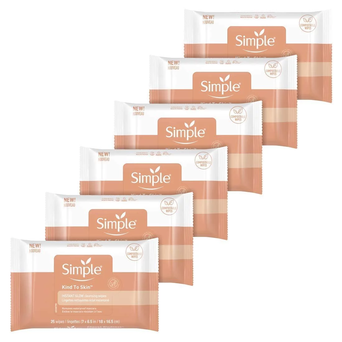 Simple Facial Cleansing Wipes for Stressed Looking Skin Instant Glow & Defend Face Cleansing Wipes that Brightens and Evens Skin Tone 25 Count 6 Pack