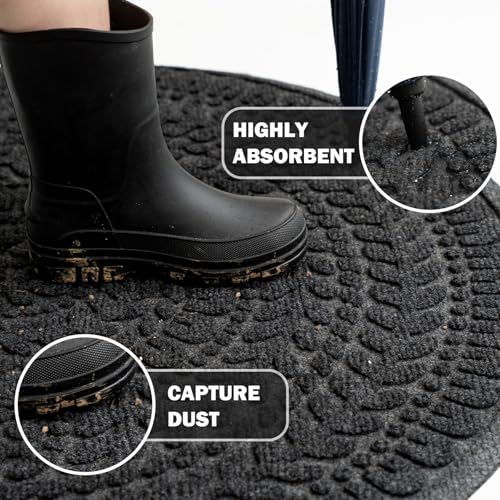 RORA Half Circle Door Mat Front Door Mat Outside Entrance Welcome Mats Outdoor Indoor Semicircular Doormat for Outdoor Half Round Door Mats for Garage Muddy Paws 17”x30”