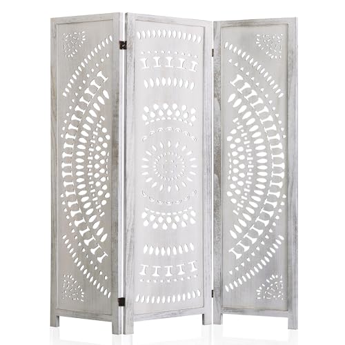 WelFurGeer Handcrafted Carved Wooden Room Divider Screen, Folding Privacy Screen for Room Separation, Decorative Room Dividers, 360° Adjustable Folding Panels for Privacy, Home, Office & Patio