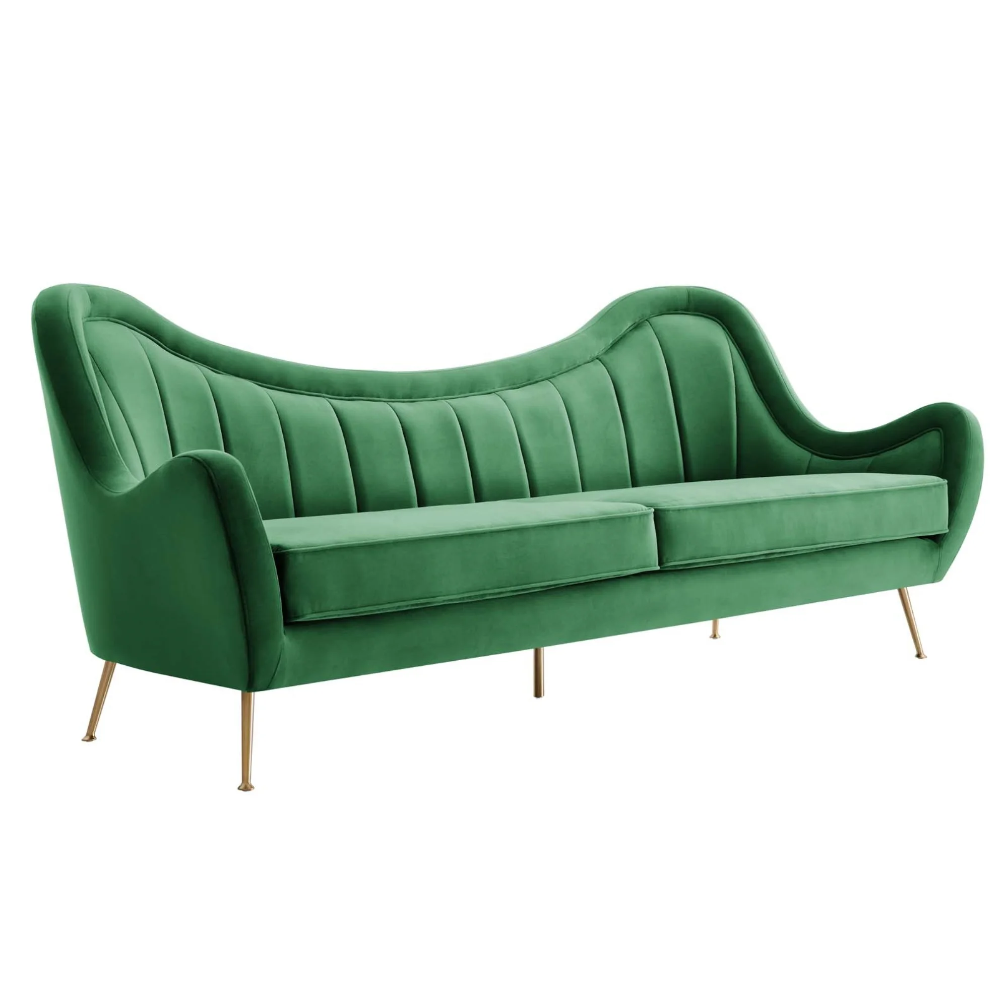 Modway Cheshire Performance Velvet and Stainless Steel Sofa in Emerald Green