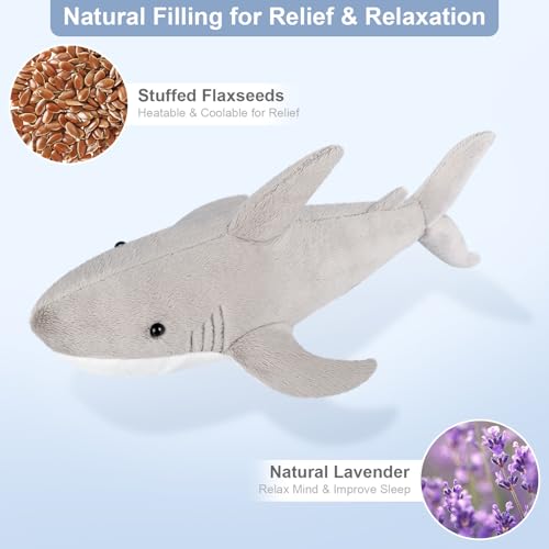 Heatable & Coolable Shark Plush, Microwavable Heating Pad Shark Stuffed Animal for Soothing & Relaxation, Lavender Infused Shark Toy Gift for Kids & Adults
