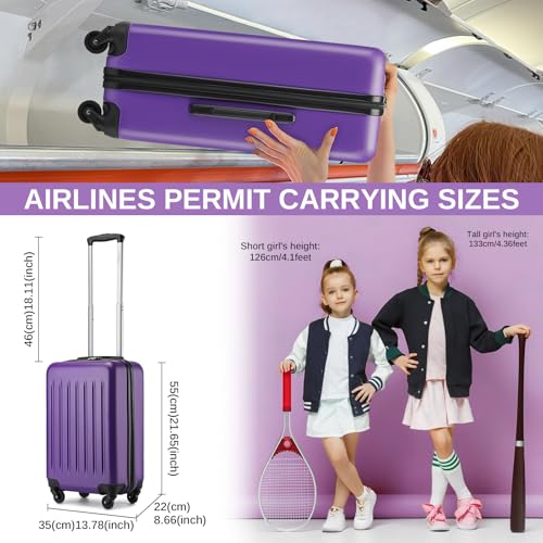 Kono Small Carry on Suitcase 20 Inch Hardside with Spinner Wheels, Lightweight Rolling Cabin for Airplanes Travel (Grey, For 1-3 Days Travel)