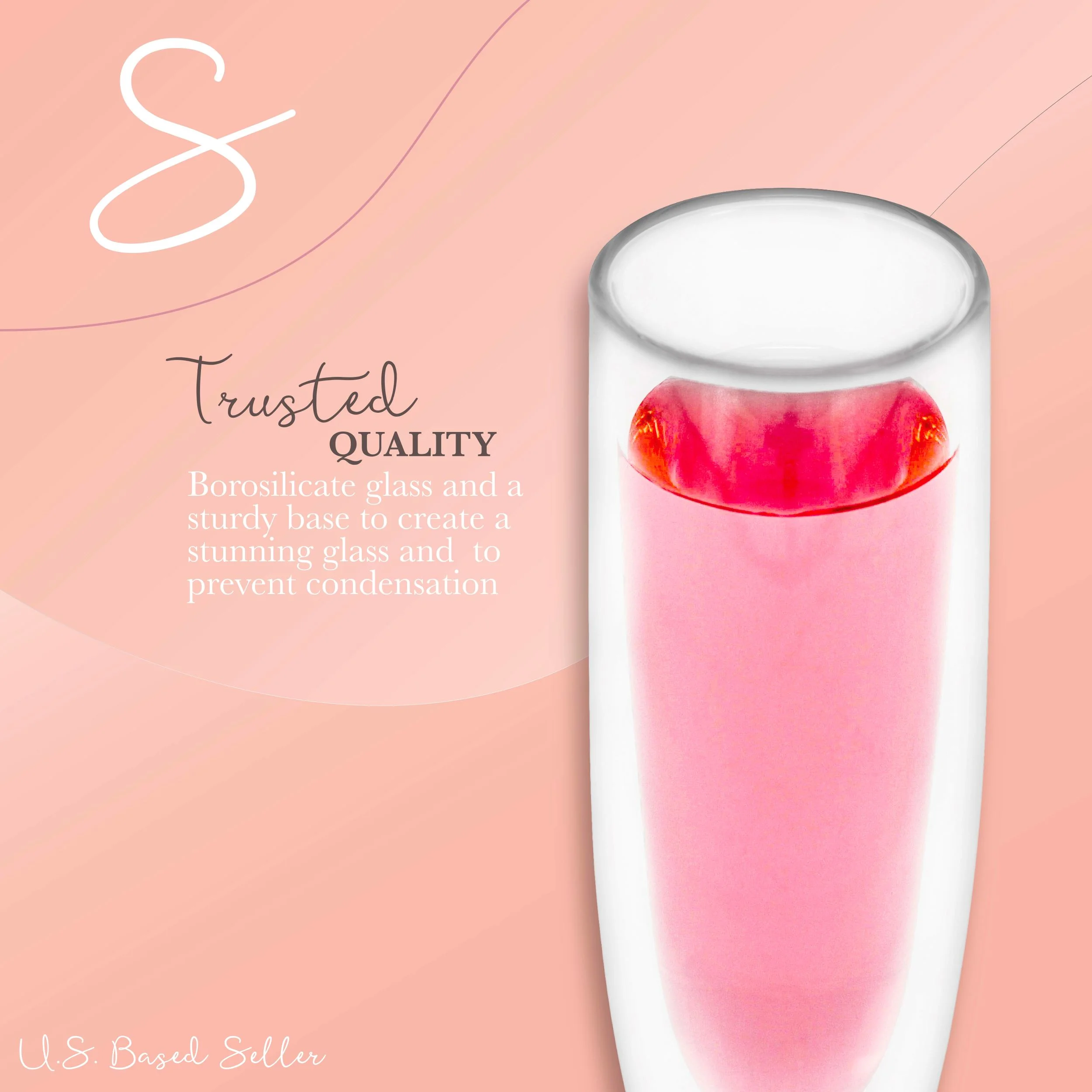 Spec101 Glass Champagne Flutes - Double Wall 5oz Glass Stemless Champagne Flutes