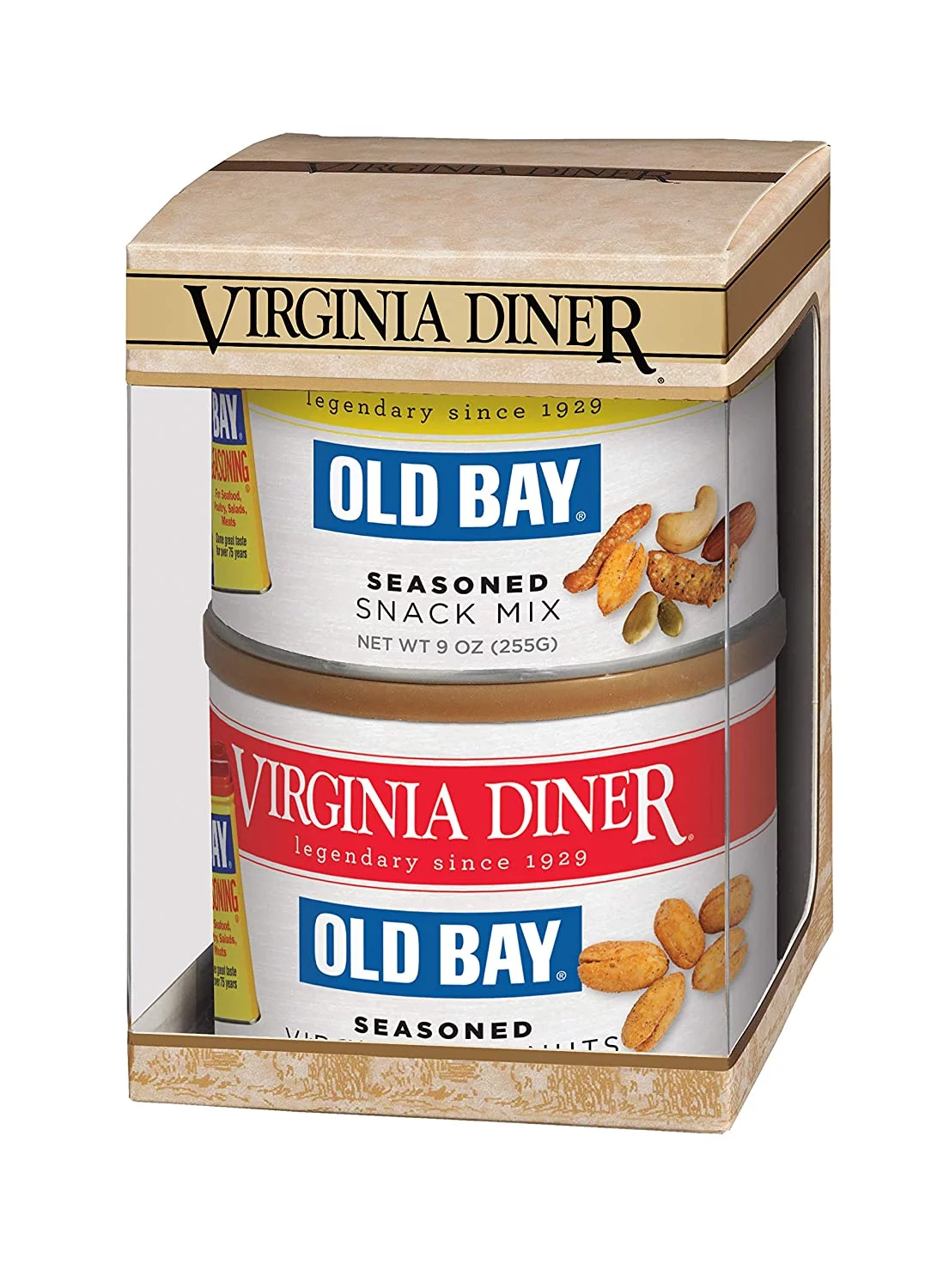 Virginia Diner Old Bay Duo Gift Set (Old Bay Seasoned Virginia Peanuts & Old Bay Snack Mix), 2 Tins -- 19oz total (1, 10oz and 1, 9oz)