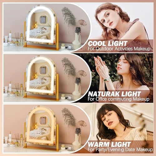 FENNIO Vanity Mirror with Lights 22''x17'' Makeup Mirror with Lights,Vanity Mirror Touch Screen with 3-Color Lighting,Dimmable,for Vanity Desk Tabletop
