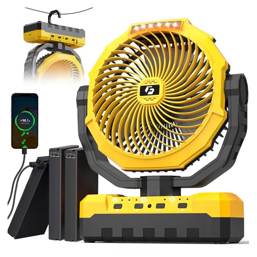 36000mAh Portable Camping Fan - 150HRS Rechargeable Fan with Detachable Battery with LED & Remote - 4 Speeds Battery Powered for Tent,Travel, Office, Jobsite