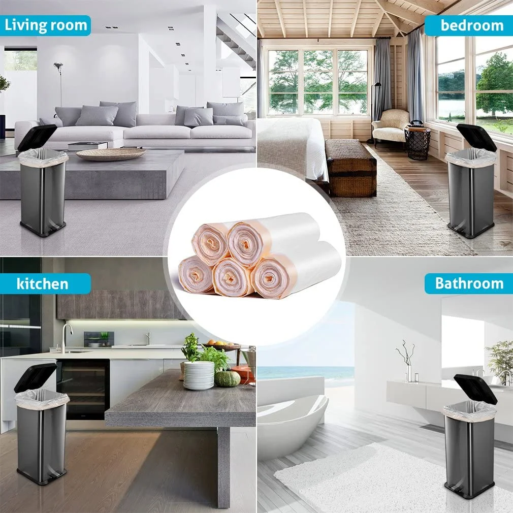 Trash Bags, Meidong Garbage Bag 13 Gallon Large Kitchen Drawstring Strong Bag, 5 Rolls/115 Pcs, White