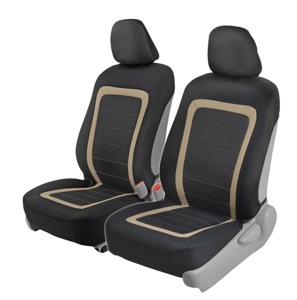 BDK Advanced Performance Car Seat Covers - Instant Install Sideless Front Seat Protector Pair - Modern Honeycomb Accent (Black/Beige)