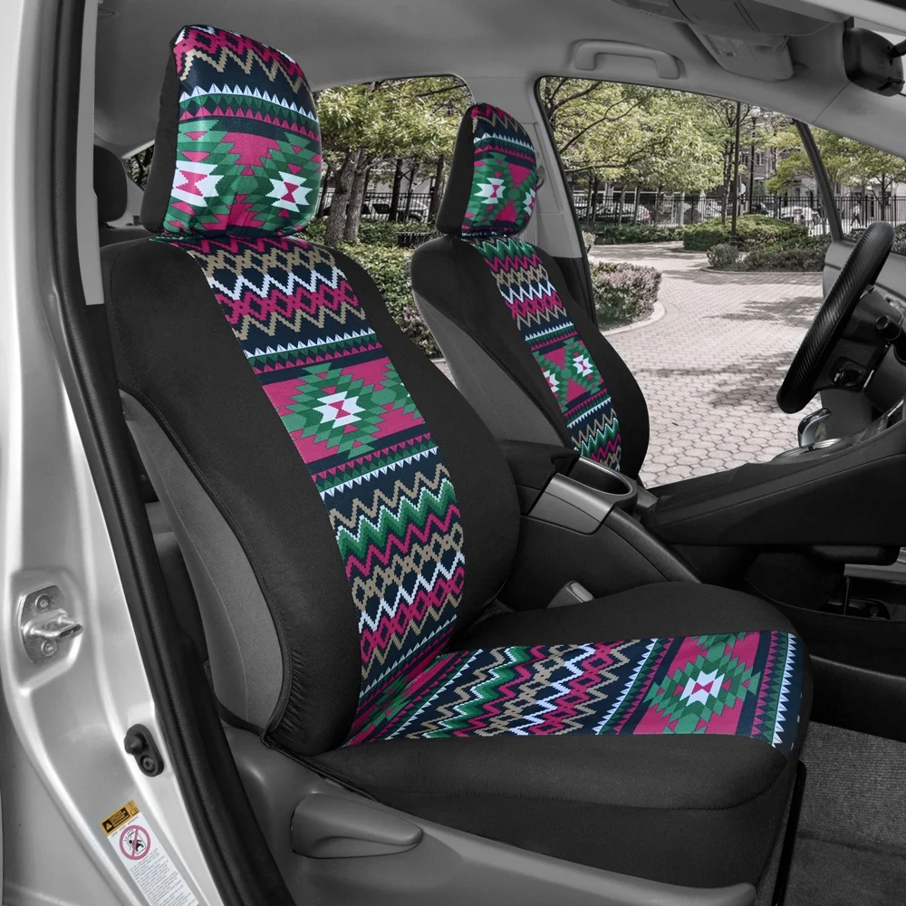 BDK Two Tone Pattern Car Seat Covers - Sideless Chic Style - Soft & Flexible Polyester (Inca Tocapu Pattern)