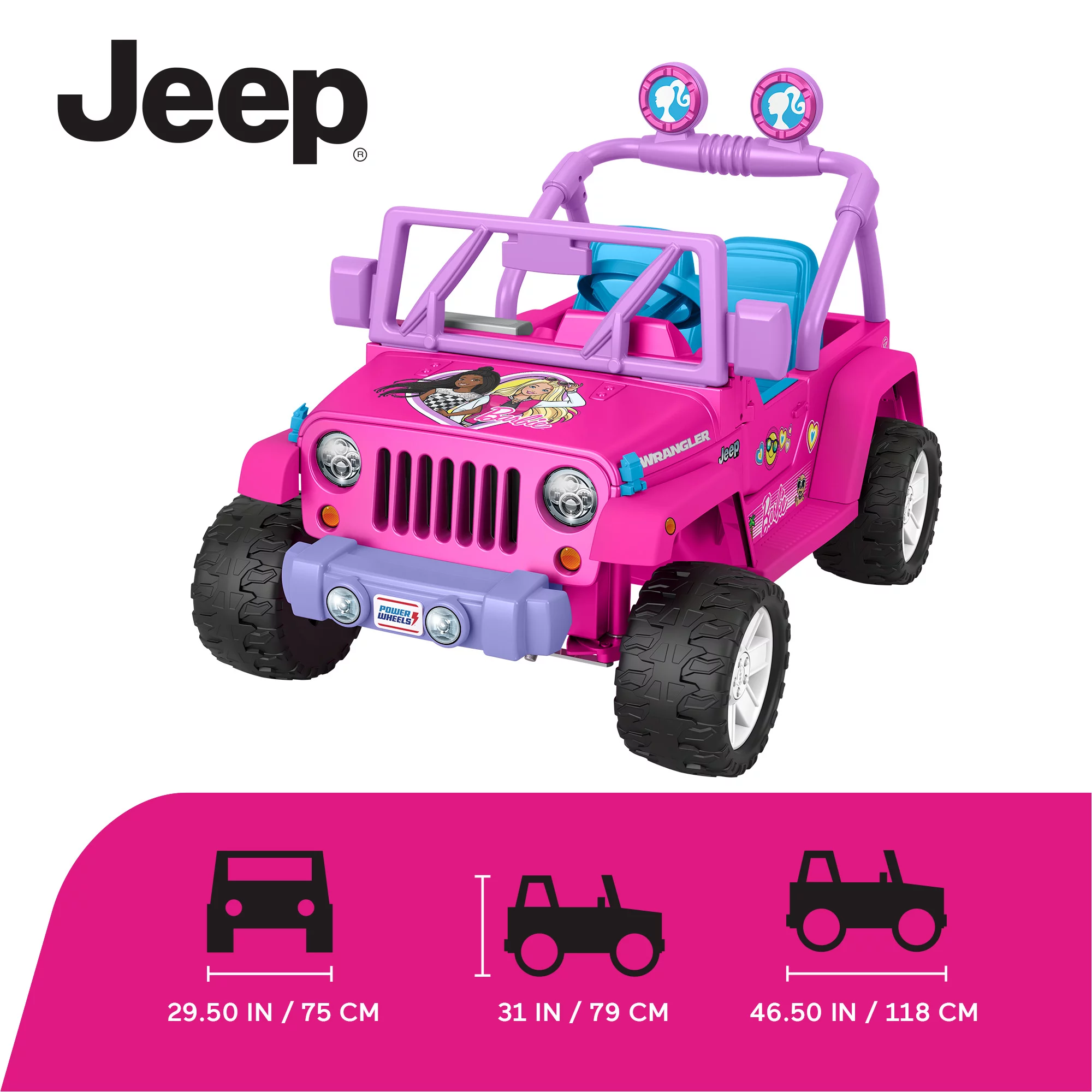 Power Wheels Barbie Jeep Wrangler Ride-On Toy with Music, Battery-Powered Preschool Toy