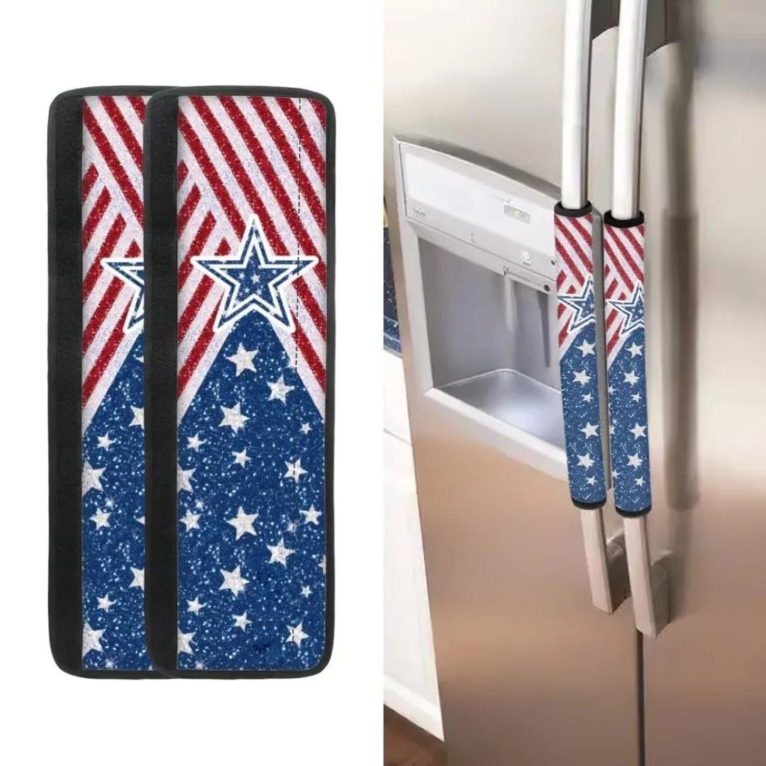 Renewold 4 Piece Refrigerator Door Handle Cover USA Flag Star Stripe Removable Ovens Fridge Oven Microwave Kitchen Decor Accessories Scratchproof Appliance Handle Covers for Kitchen