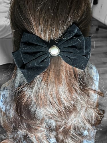 Large Velvet Hair Bow Clip with Metal Rose Accent, Pack of 2, Red