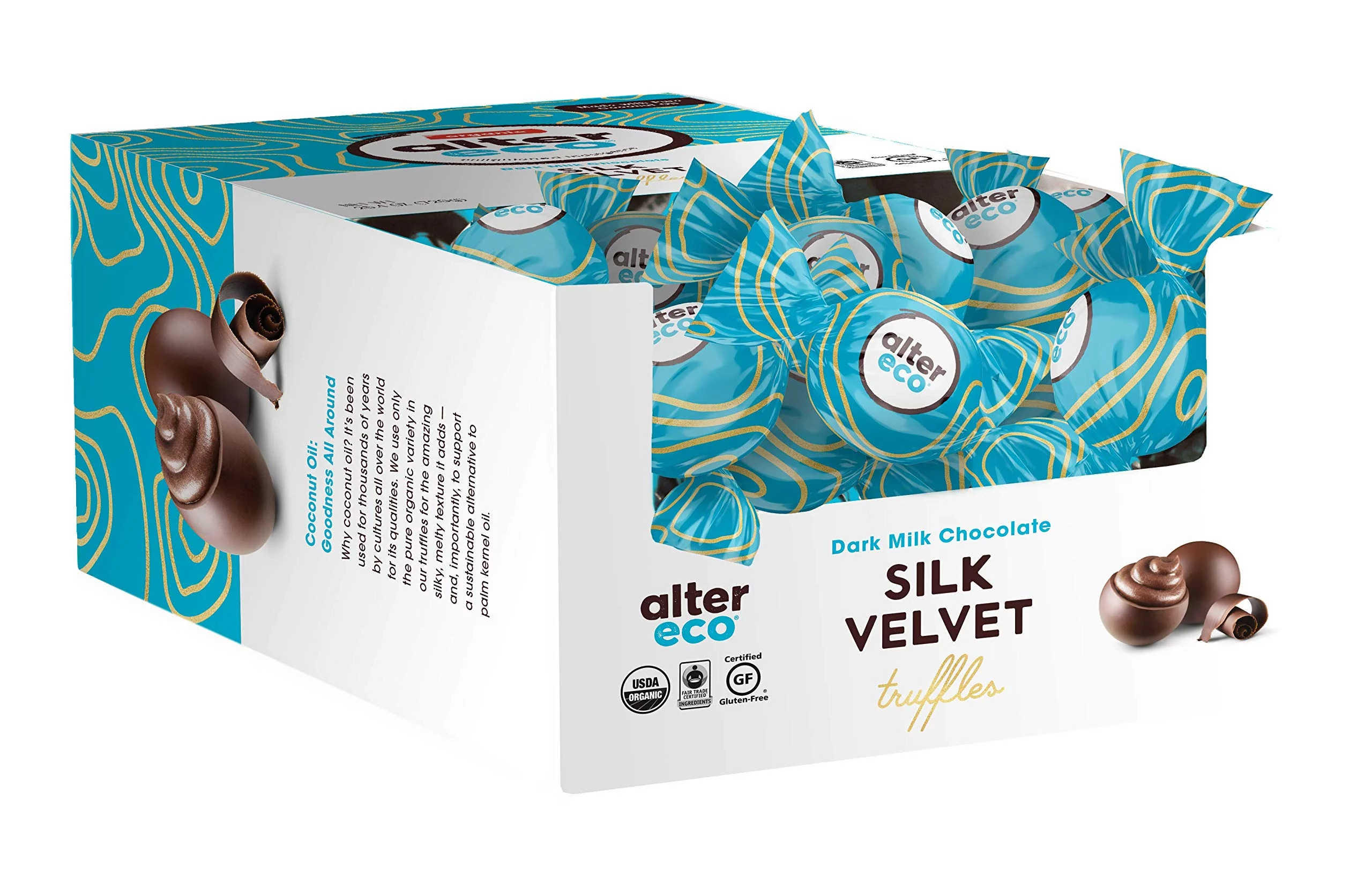 Alter Eco Silk Velvet Truffles 39% Pure Dark Cocoa, Fair Trade, Organic, Non-GMO, Gluten Free Dark Chocolate Truffles, Single Box (60 ct)