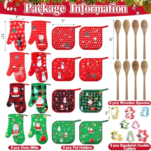Suclain 32 Pcs Christmas Oven Mitts Pot Holders Baking Gift Set Pack Holiday Baking Cookie Cutters Wooden Spoons Kitchen Xmas Supplies for Friends Coworker Family Cooking Lover Presents
