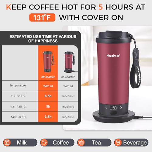 Happiness Self-Heating Travel Mug 20oz,Smart Rechargeable Electric Temperature Control Heated Coffee Cup
