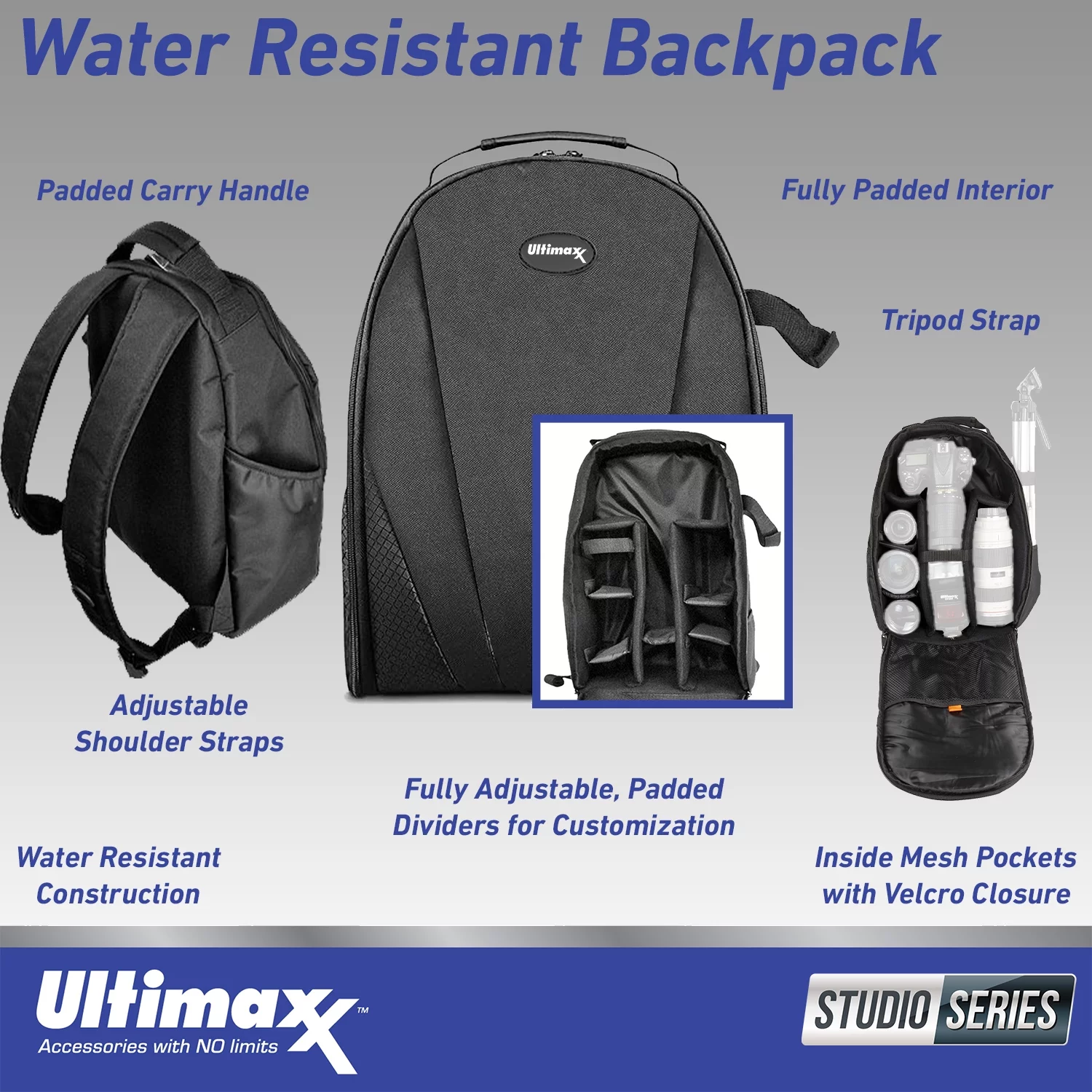 Ultimaxx Essential Sony WH-1000XM5 Noise-Canceling Wireless Over-Ear Headphones Bundle (Blue) - Includes: Water-Resistant Gadget Backpack & More (7pc Bundle)