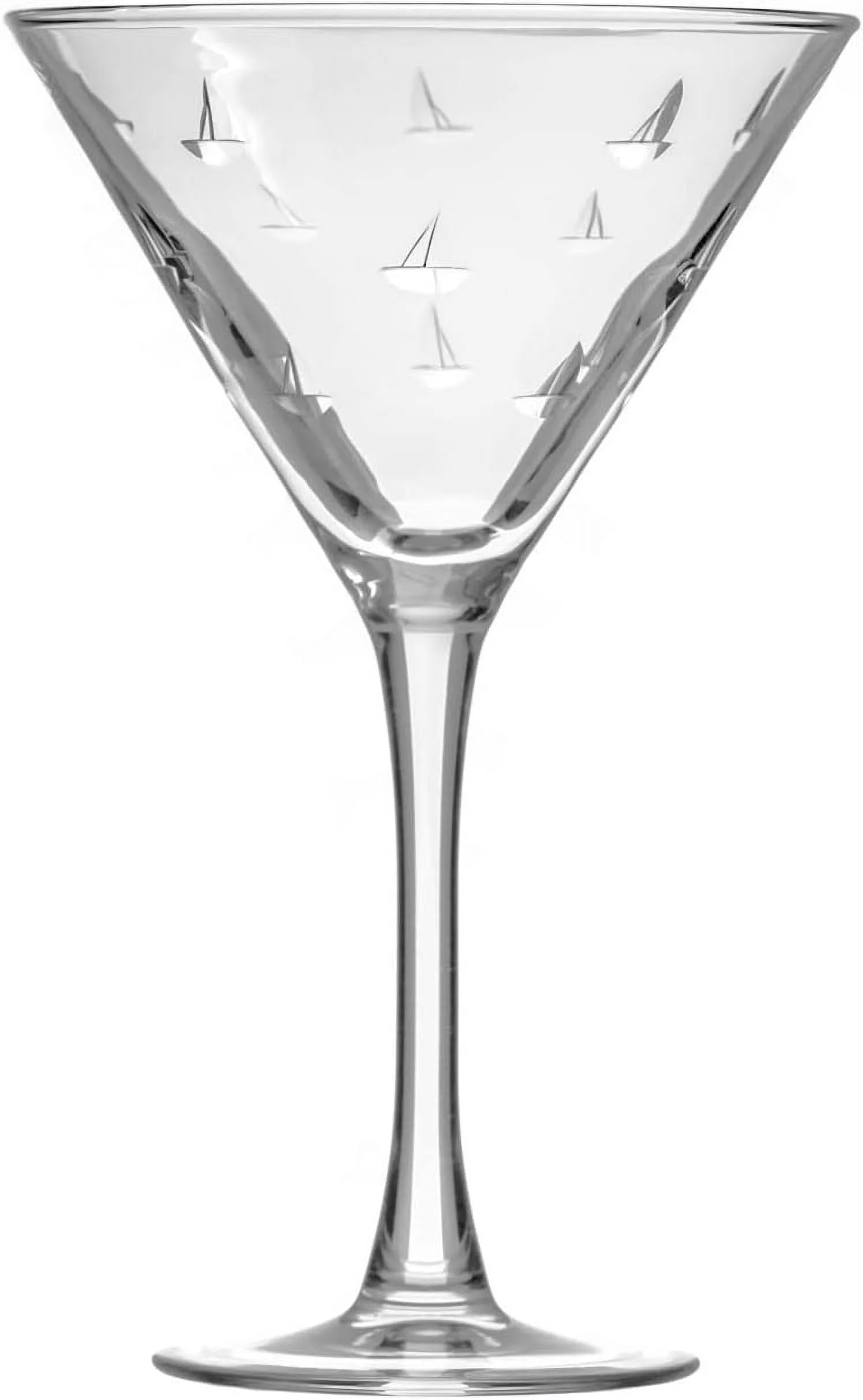 Sailing Martini Glass | Set Of 4 Stemmed 10 Ounce Martini Glasses | Lead-Free Glass | -Wheel Etched Cocktail Glasses | Made In The