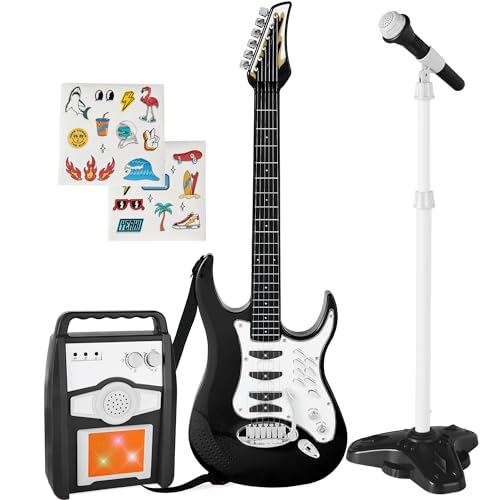Best Choice Products Kids Electric Musical Guitar Play Set, Toy Guitar Starter Kit Bundle w/ 6 Demo Songs, Whammy Bar, Microphone, Amp, AUX, 2 Sticker Sheets - Blue