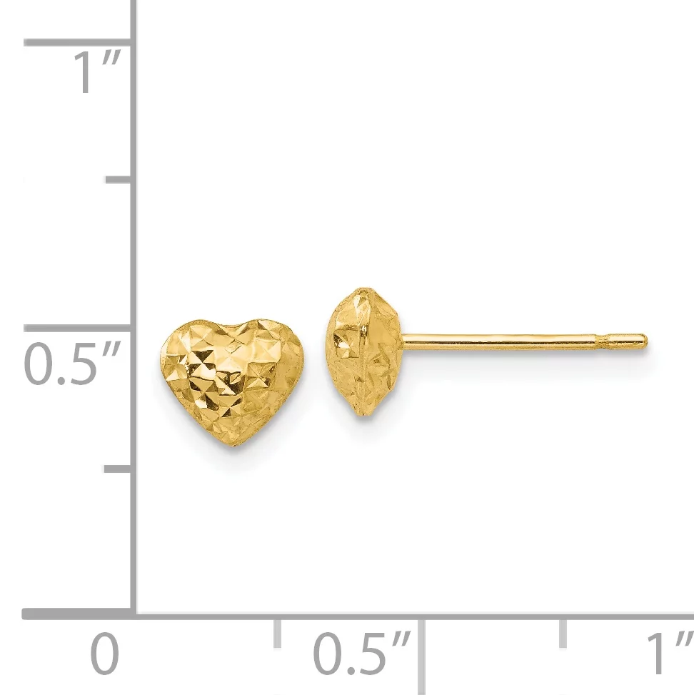 Primal Gold 14 Karat Yellow Gold Diamond-cut Puffed Heart Post Earrings