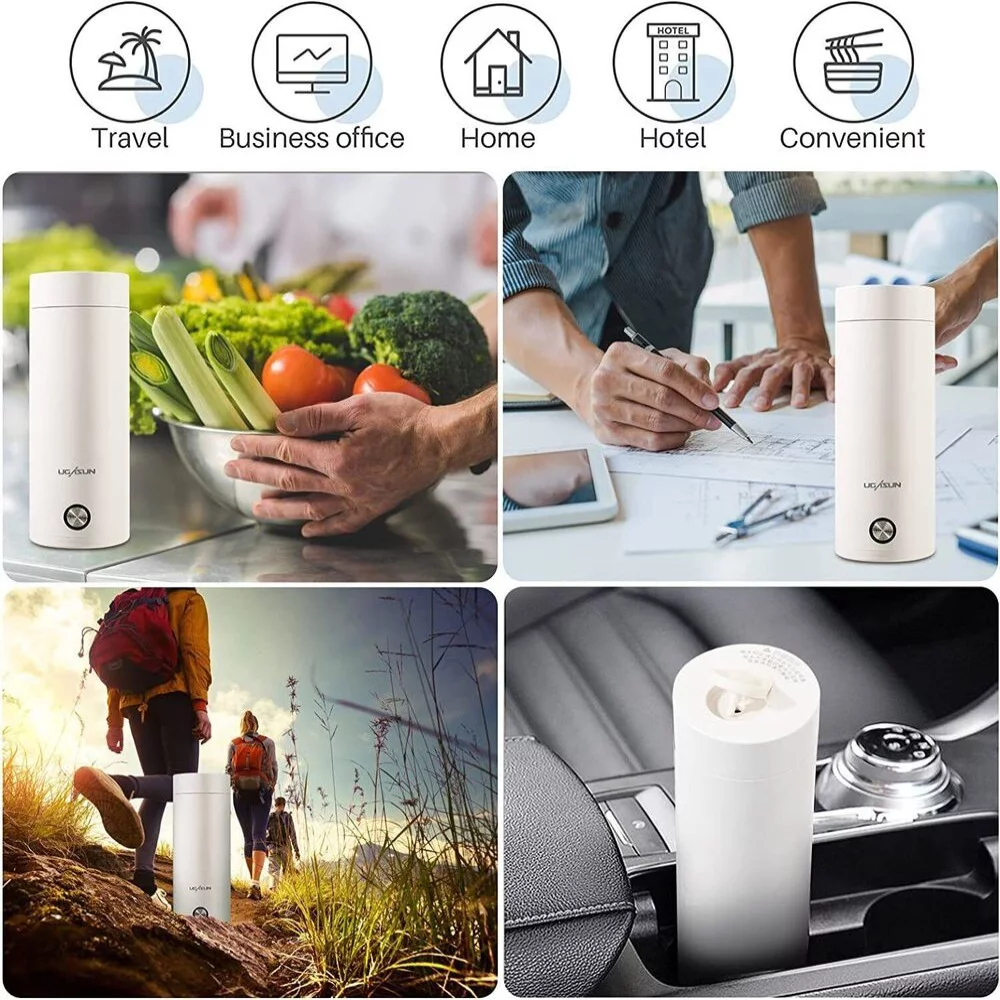 400ML Thermos Travel Water Boiler Smart Water Kettle Coffee Tea Thermal Cup Electric Kettle WHITE US