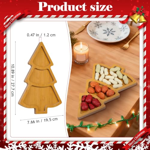 2Pcs Christmas Tree Shaped Wooden Serving Platters- Multi-compartment Trays Christmas Platter for Fruits, Nuts, Appetizers,Cheese, Holiday Parties Restaurant Xmas Entertaining