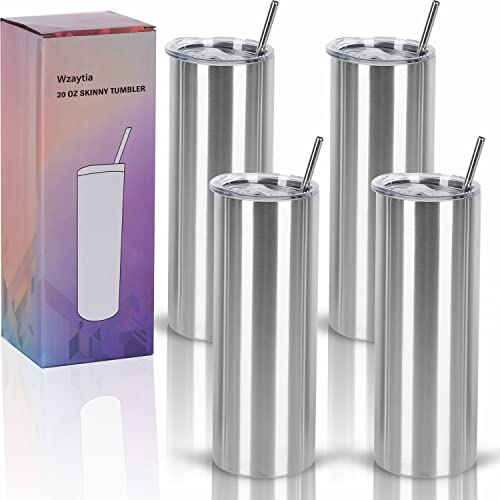 20 Oz Stainless Steel Straight Skinny Tumbler Set (8 Pack), Insulated Slim Thin Travel Cup with Lid, Black