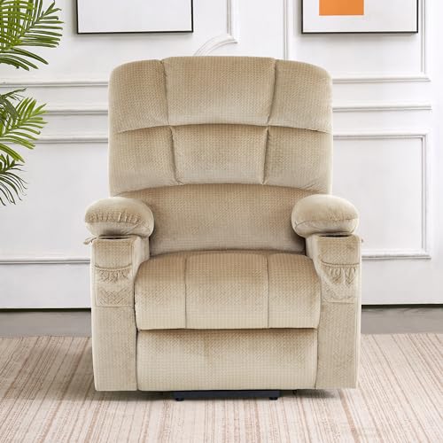 MCombo Large Dual Motor Power Lift Recliner Chair for Elderly, Massage and Heat, Lay Flat, Zero Gravity, Home Button, USB Port, Fabric 7680 (Large, Beige)