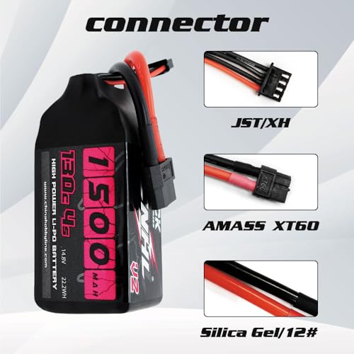 CNHL 1500mAh 130C 4S Lipo Battery 14.8V with XT60 Plug for FPV Drone Racing RC Quadcopter Helicopter Airplane Boat Car(2 Packs)