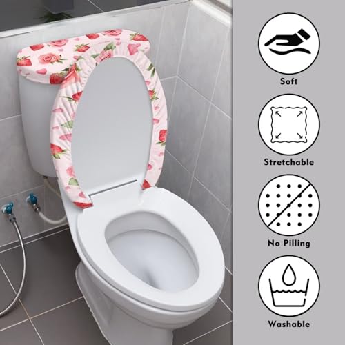 Christmas Bow Bell Toilet Tank Lid Cover and Toilet Seat Lid Cover 2 Pcs Set Toilets Covers with Elastic Cloth Fits Most Toilets Tanks & Lids