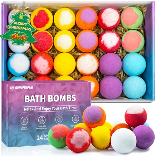 Bath Bombs 24-Pack Christmas Stocking Stuffers for Teen Girls for Women Mom Her Set, Aromatherapy Bubble Bath, Handmade Natural & Organic, Spa Relaxing Birthday Gifts for Men, White Elephant Gifts
