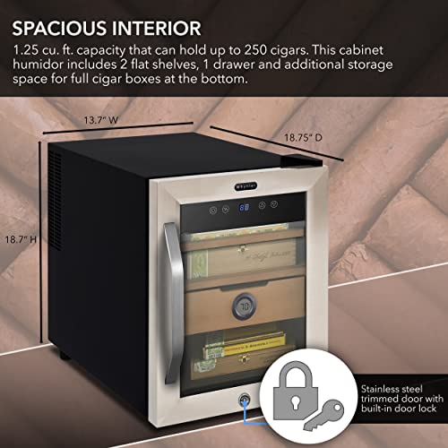 Whynter CHC-123DS 1.2 cu. ft. Stainless Steel Digital Control and Display Cigar Humidor with Spanish Cedar Shelves