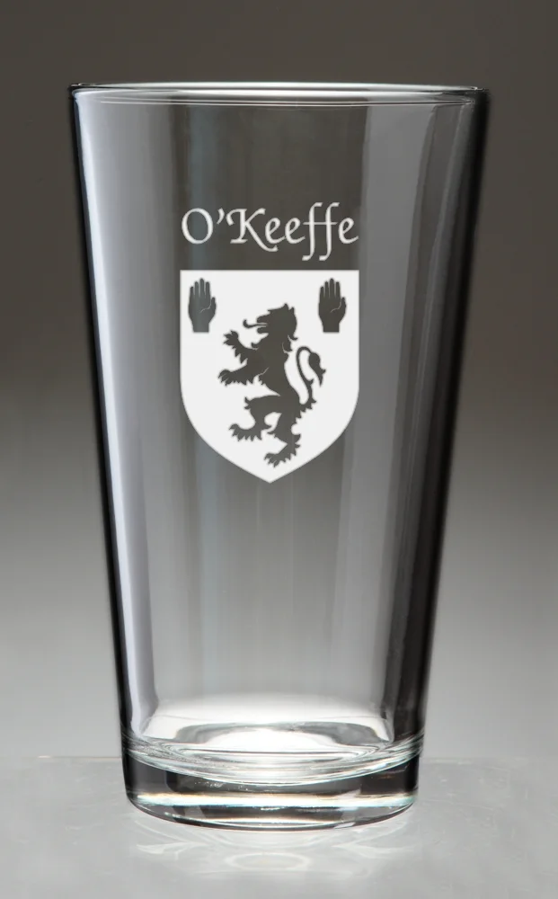 O'Keeffe Irish Coat of Arms Pint Glasses - Set of 4 (Sand Etched)