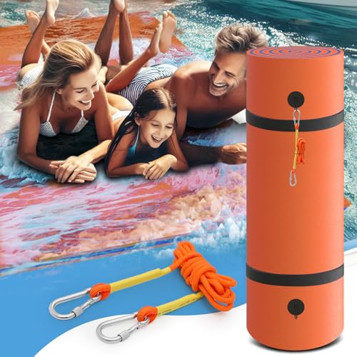MADOG 7 x 3 Ft Outdoor Floating Water Mat for Adult Beach Lake Ocean Swimming Pool Large Size 3 Layer Tear Resistant XPE Foam Giant Swim Tanning Float Island Pad Raft Recreation Hammock Lounger Orange