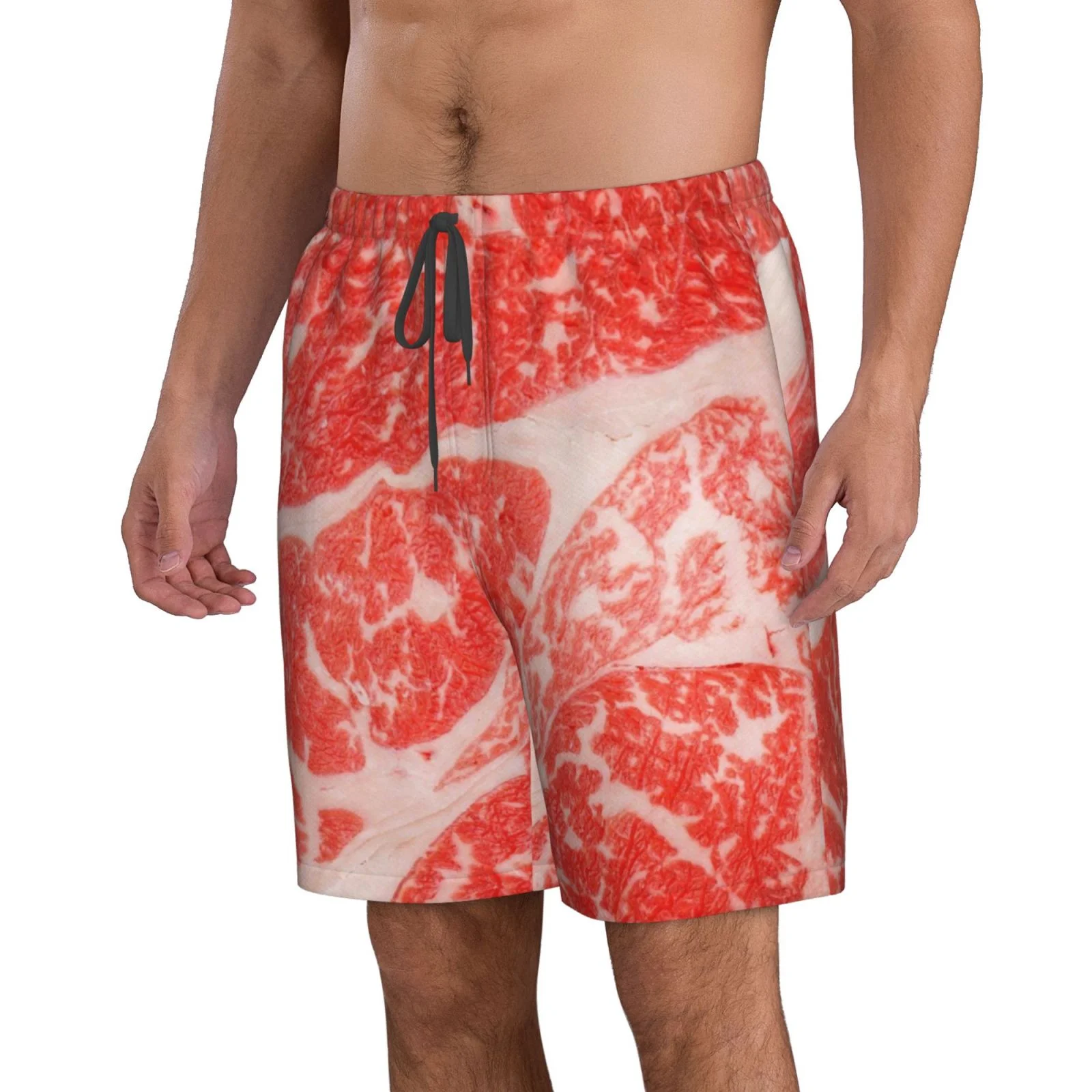 Kll Beef Steaks Men'S Casual Summer Beach Shorts Hawaiian Shorts With Pockets-3x-Large