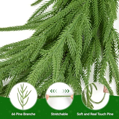 Christmas Garland, 9FT Artificial Norfolk Pine Garland, Real Touch Pine Garland, 96 Branches Christmas Garland for Mantle, Staircase, Banister, Indoor, Outdoor Christmas Decorations