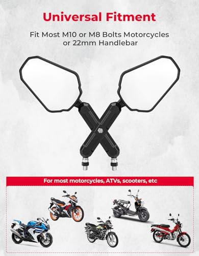 KEMIMOTO Adventure Motorcycle Mirrors M8 M10 Bolt Handlebar Mount Adjustment Universal Rearview Mirrors Convex Foldable 360 Degrees Compatible with ATV Scooter Dirt Bike