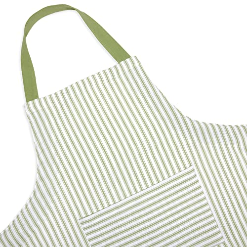 Cackleberry Home Red and White Ticking Stripe Woven Cotton Bib Apron Pocket Adjustable Strap