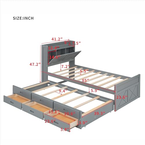 Harper & Bright Designs Twin Size Captain Platform Bed with Bookcase Headboard, Wood Twin Bed Frame with Storage Drawers and Shelves, for Kids Teens Adults - White