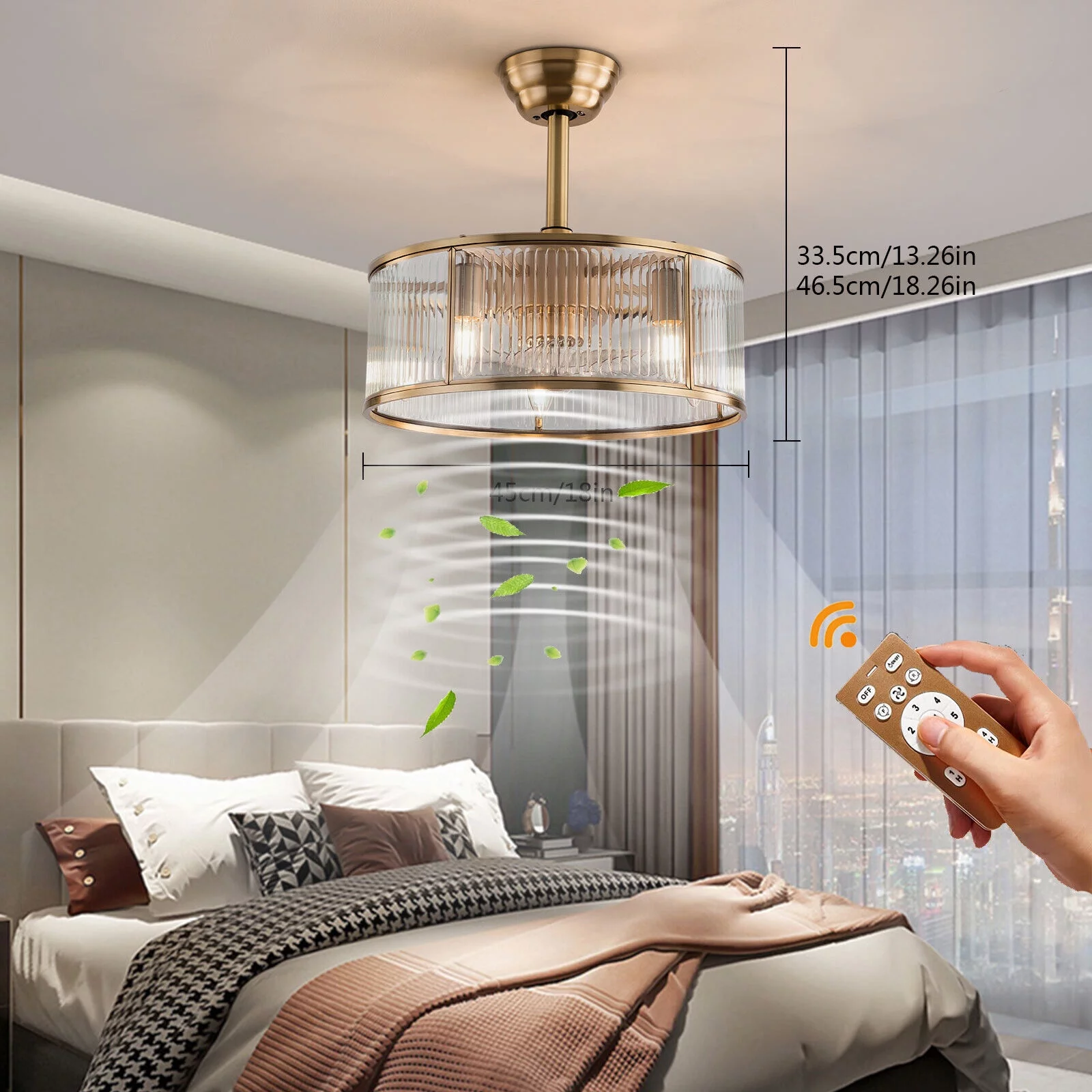 Denest 18inch Farmhouse Caged Ceiling Fan Light Gold With Remote Control For Kitchen Island