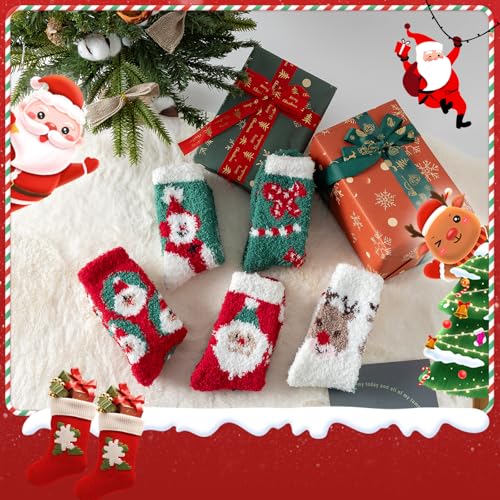 fauson Fuzzy Socks for Women - Christmas Fuzzy Socks Cozy Fun 5 Pairs, Xmas Holiday Sock for Gifts