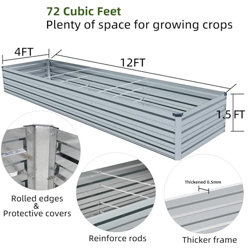 2 Pack 6x3x1FT Galvanized Raised Garden Beds Kit Outdoor Metal Gardening Planter Box for Vegetable Elevated Flower Herbs,Silver