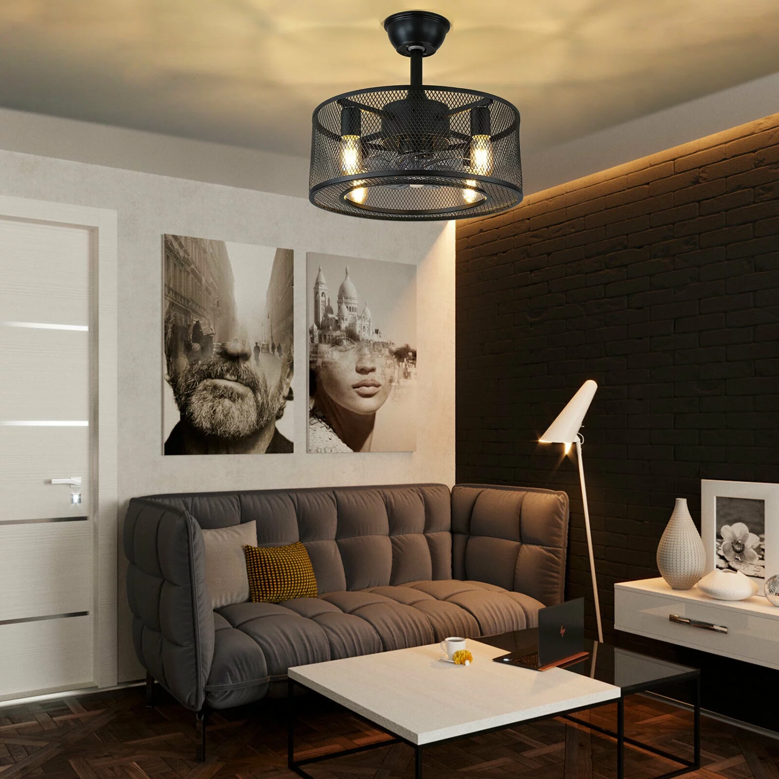 CNCEST Ceiling Fan Light 18In Caged 3 Speeds Industrial Ceiling Fan Lights with Remote