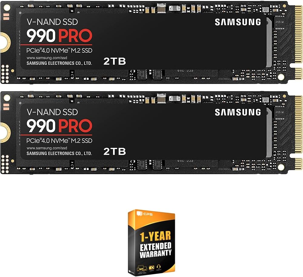 Samsung MZ-V9P2T0B/AM 990 PRO 2TB PCIe 4.0 NVMe Solid State Drive (2-Pack), Upgrade Desktop PC or PS5 Memory and Storage Bundle with 1 YR CPS Enhanced Protection Pack