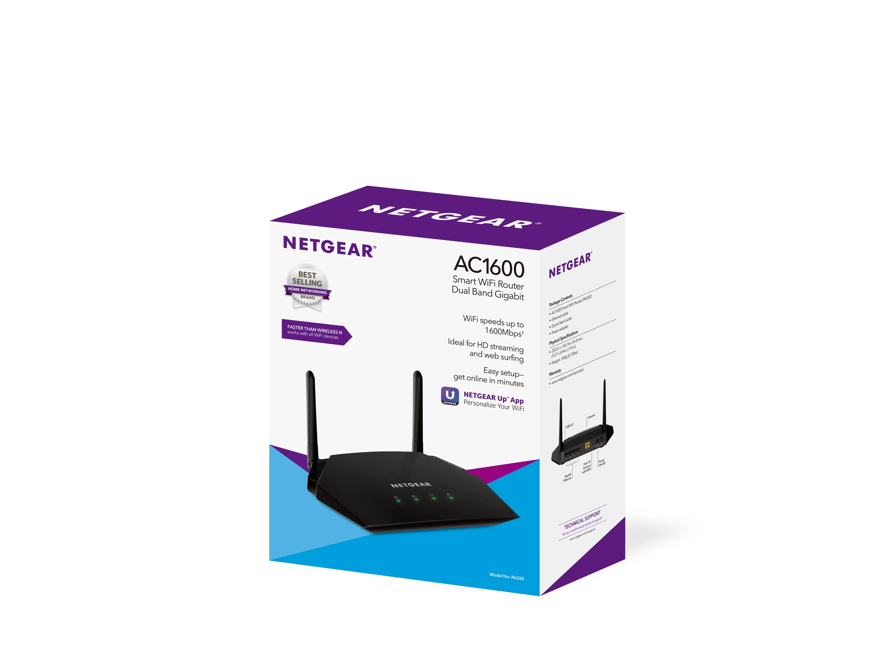 NETGEAR - AC1600 WiFi Router, 1.6Gbps (R6260)