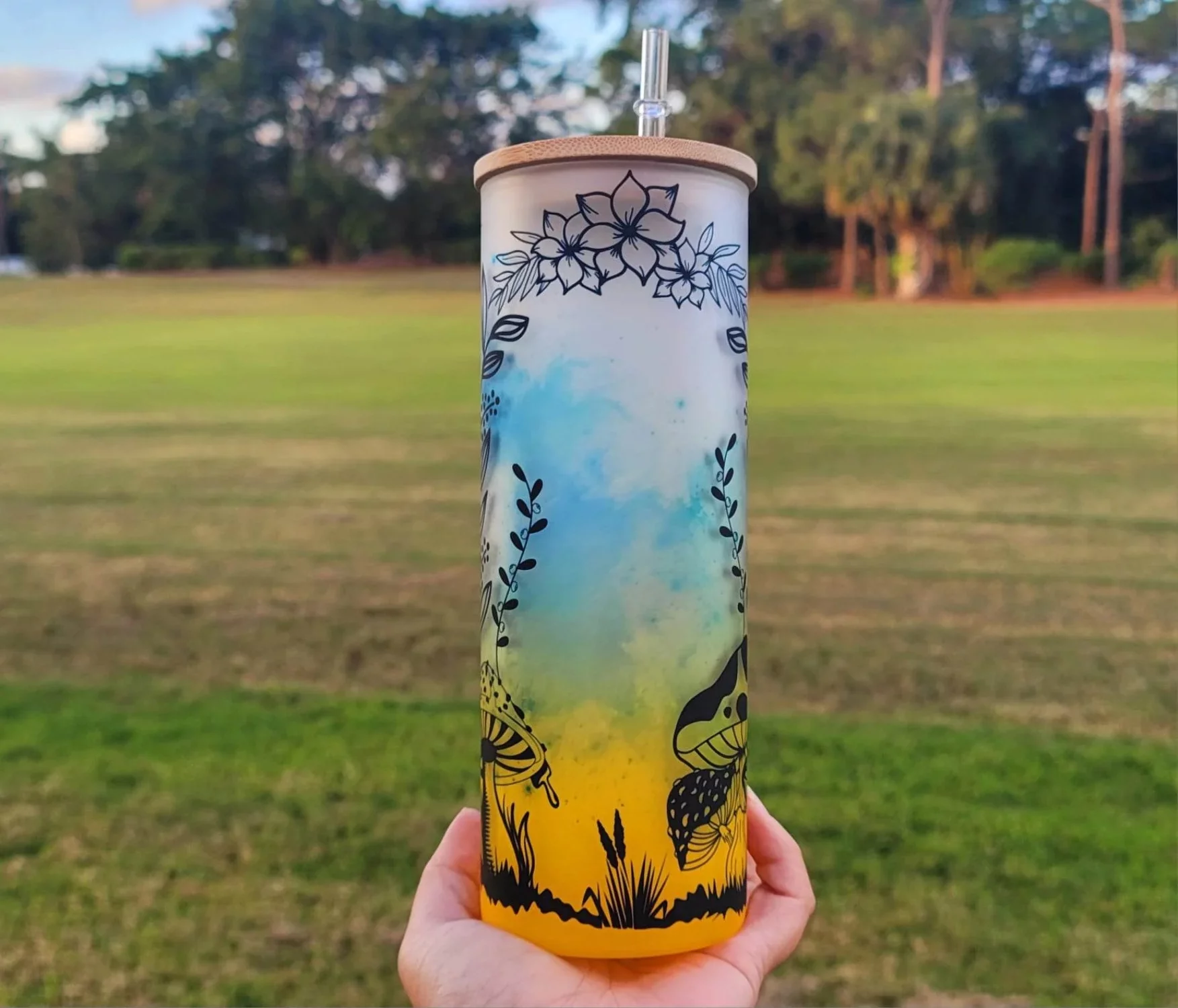 Mushroom Beer Can Glass | Boho Mushroom Coffee Glass | Aesthetic Coffee Glass | 24 oz