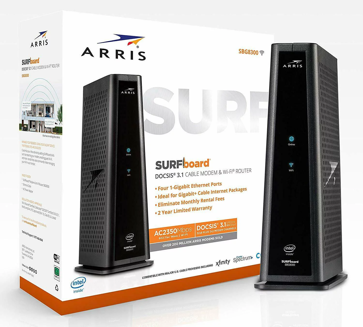 SURFboard SBG8300 Wi-Fi 5 IEEE 802.11ac Ethernet, Cable Modem/Wireless Router