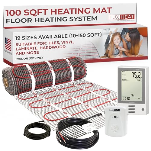 50 Sqft Mat Kit, 120v Electric Radiant Floor Heating System for Under tile, Stone and Laminate. Kit Includes Alarm, Heated Floor Mat, UDG OJ Microline Programmable Thermostat w/GFCI & Sensor