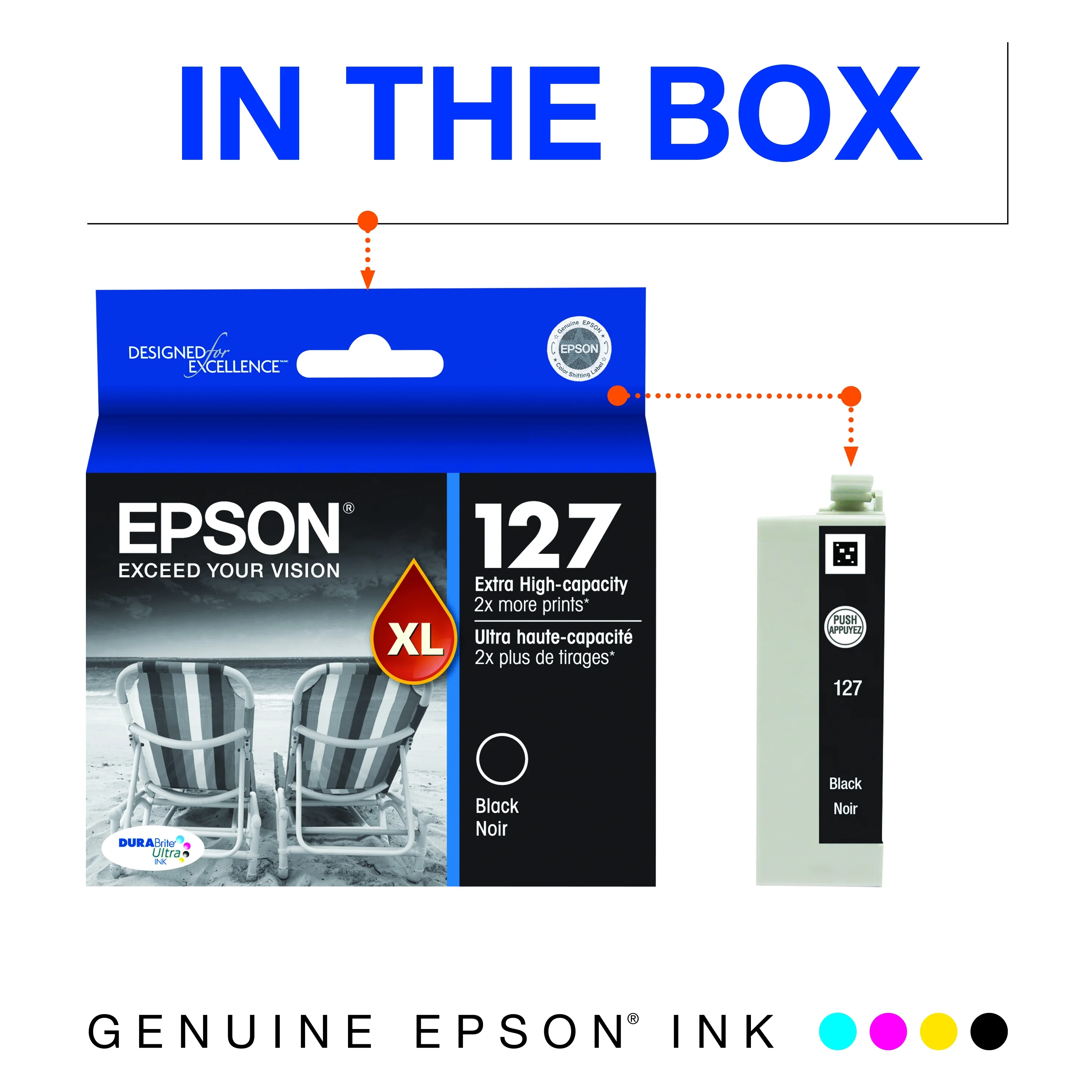 EPSON 127 DURABrite Ultra Ink Black Cartridge For NX-530, NX-625,  WF-3520, WF-3530, WF-3540, WF-545, WF-60, WF-630, WF-633, WF-635, WF-645, WF-7010, WF-7510, WF-7520, WF-840, WF-845