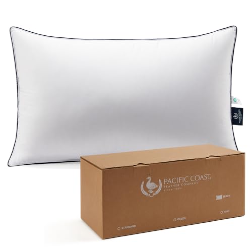 Pacific Coast Bed Pillows for Side and Back Sleepers, Feather and Down Hotel Pillows with 100% Cotton Shell, Medium Supportive, Downproof, King Size 2 Pack