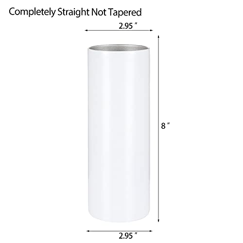 10 Pack Sublimation Tumblers Bulk Straight Skinny Tumbler Blanks 20oz for Heat Transfer, Individual Gift Boxed, Double Wall Insulated Tumbler with Shrink Wrap Films & Heat Tape & Straws